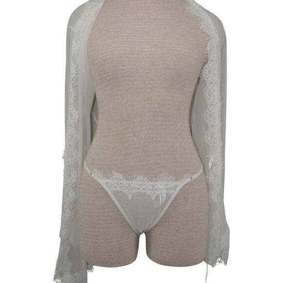 Frederick’s of Hollywood “Stephanie” Sheer Lace Robe & Thong Set - Picture 2 of 16